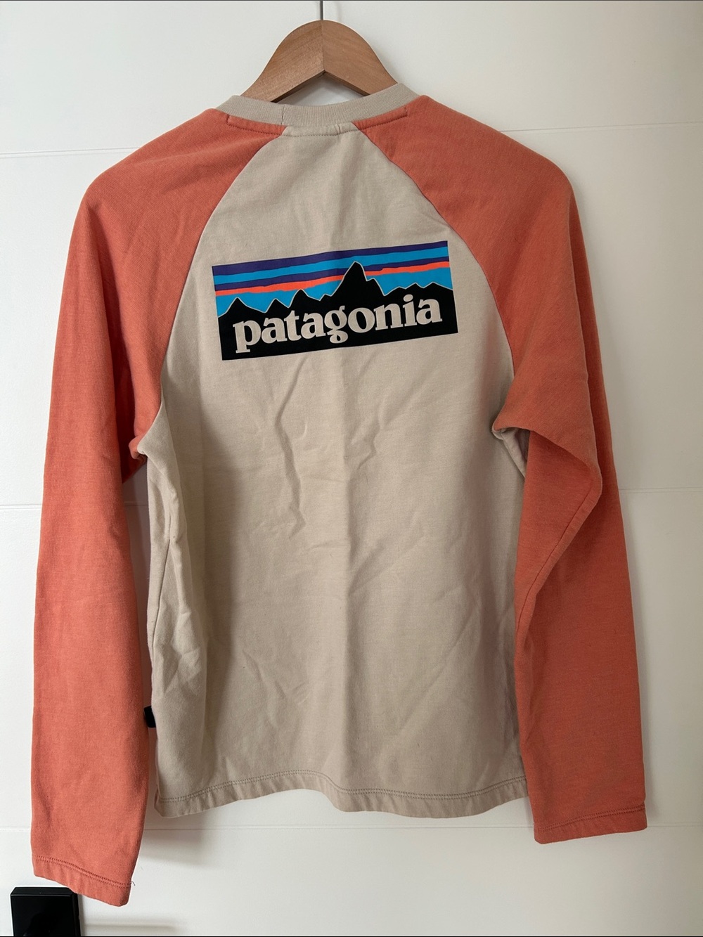 Patagonia Two-Tone Raglan Long Sleeve Shirt in Cream and Coral